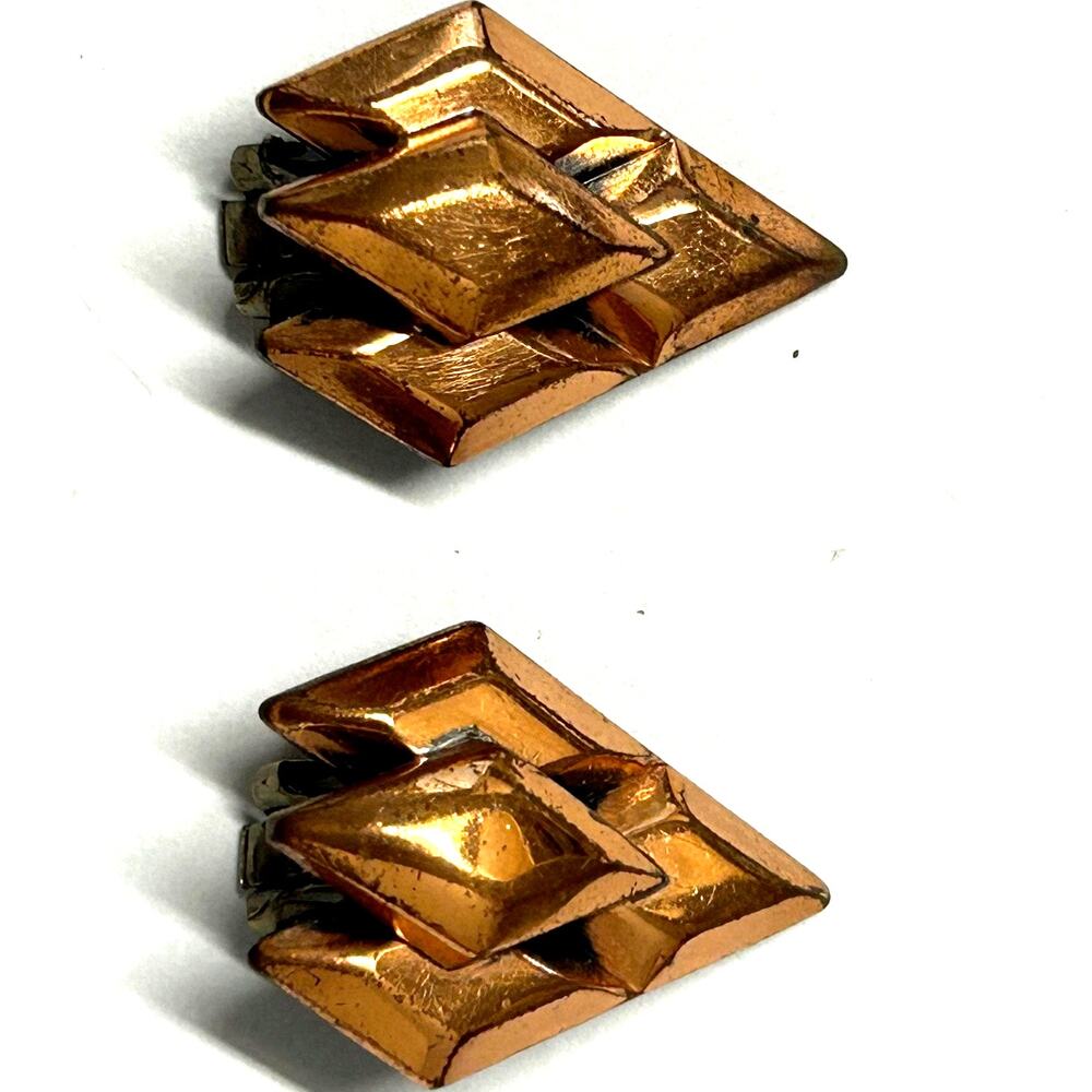 Renoir Vintage MCM Stacked Diamond‎ Shaped Copper Earrings